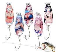 Juego de 5 señuelos Swimbait - Cebo de Lentejuelas con diseño de Chica de Playa | Señuelo de Cuchara Jigging, para Agua Dulce/Agua Salada/Lago/río/mar/Arroyo/Orilla/, Accesorios de