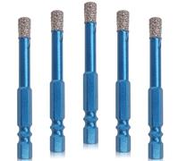 Juego de 5 sierras perforadoras de diamante, juego de brocas de diamante seco, vástago hexagonal de 6 mm para porcelana, azulejos, cerámica, granito, mármol, mampostería