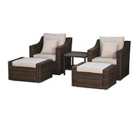 Juego de 5 sillones de ratán de polietileno para exteriores con 2 sillas, 2 otomanas, juego de conversación de mesa de café