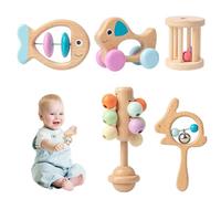 Juego de 5 sonajeros de Madera para bebé, 5 Estilos Divertidos, sonajero de Madera Natural Educativo temprano, fácil de Limpiar, Juguetes de para bebés, Regalo para recién Nacidos, sonajer