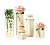 Juego de 5 soportes plegables de cartón con forma de panal para flores, decoración de mesa, boda, soporte para flores, cilindro blanco lechoso, 5 alturas, máx. 50 kg, capacidad de carga máxima de 50