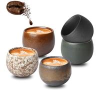 Juego de 5 tazas de café de cerámica, 50 ml, de cerámica de pared gruesa, sin asa, juego de tazas de café hechas a mano, de porcelana, ideal para café espresso moka