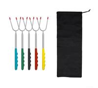 Juego de 5 tenedores telescópicos de acero inoxidable de 45 pulgadas para fogata, hoguera y parrilla con asas resistentes al calor y bolsa de almacenamiento, pinchos en forma de U para perros