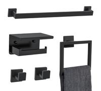 Juego de 5 toalleros de baño de oro cepillado mejorado con estante de acero inoxidable montado en la pared de 23.6 pulgadas, accesorios de baño modernos.