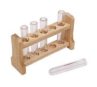 Juego de 5 tubos de ensayo de vidrio de laboratorio con estante de madera, para casa de muñecas miniatura de 1:12, accesorio de decoración