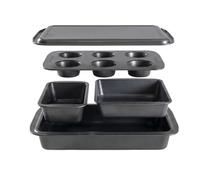 Juego de 5 utensilios antiadherentes para hornear, molde para pan, molde cuadrado, molde para magdalenas, sartén para asar y bandeja de galletas, acero al carbono, fácil liberación, apto para