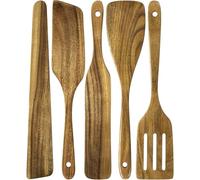 Juego de 5 utensilios de cocina de madera, espátula de madera de acacia, cucharas de madera para cocina, utensilios de cocina, elegantes y duraderos, regalo perfecto para cocinar