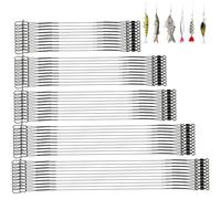 Juego de 50 anzuelos de acero para pesca de lucio, con remolino y mosquetón, 5 tamaños, 10/15/20/25/30 cm, acero inoxidable, accesorios de pesca, resistente a mordeduras, para agua dulce y salada