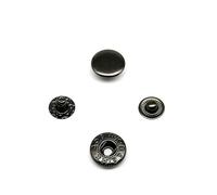Juego de 50 botones a presión de metal sin costura, n.º 633, 655, 831, 201, 10, 12 y 15 mm, para reparación de bolsos de cuero, ropa, chaquetas y abrigos, color negro pistola 633
