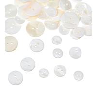Juego de 50 botones de nácar blancos, botones de concha natural, botón de costura a granel, pequeño borde redondo, juego blanco para manualidades, camisas, trajes y ropa (10/12.5/15/18/20 mm, 2