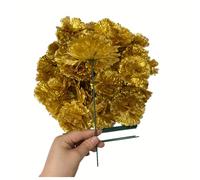 Juego de 50 cabezas de flores de clavel de seda artificial con tallos de tallos, hecho a mano, arreglo floral, cabezas de clavel de 3 pulgadas con tallos de 8 pulgadas (dorado)