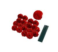 Juego de 50 cabezas de flores de clavel de seda artificial con tallos de tallos,para decoración del hogar, coronas,corsé de muñeca, cabezas de clavel de 3 pulgadas con tallos de 8 pulgadas (rojo)