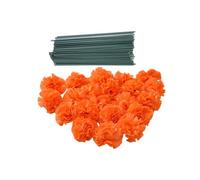 Juego de 50 Cabezas de Flores de Clavel de Seda Artificial Naranja con Tallos, Rellenos de jarrón, Cabezas de Flores de caléndula para decoración del hogar Diwali, Guirnalda de Adornos de Pastel