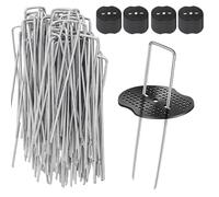 Juego de 50 Clavijas de Metal de 150 mm + 50 Arandelas amortiguadoras Resistentes para el Suelo de Tela, para jardín, Grapas de césped Artificial para Membrana
