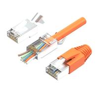 Juego de 50 conectores RJ45 Cat7 | Conector de red, pass a través y apantallado, incluye alivio de tensión, boquilla de protección contra torceduras naranja y ayuda de inserción, ideal para cable de