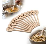 Juego de 50 cucharas de madera de haya, 20 cm, con muesca "sonrisa"