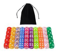 Juego de 50 dados transparentes de 18 mm, 6 lados, colores acrílicos, 10 colores para juegos de mesa, juegos de dados, matemáticas de enseñanza