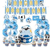 Juego de 50 decoraciones de fiesta de fútbol para desorden, decoraciones de cumpleaños de fútbol con globos de fútbol, pancarta, remolinos colgantes y adornos para tartas, suministros para fiestas de