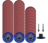 Juego de 50 discos de cambio rápido, 80 GRITS, discos de arena A/O de 2 pulgadas con soporte de 1/4 pulgadas para la lijadora de la superficie de preparación de la lijadora, acabado polaco,