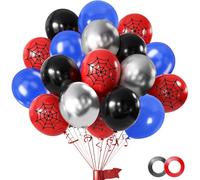 Juego de 50 Globos de Látex de 30 cm en Rojo, Azul y Negro con Globo Plateado Metálico para Decoración de Fiestas de Cumpleaños con Tema Spider para Niños y Niñas