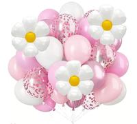 Juego de 50 globos de látex de confeti de 12 pulgadas, globos de baby shower para niñas, decoración de fiesta de cumpleaños de princesa, decoraciones de fiesta de cumpleaños con temática de margaritas