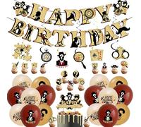 Juego de 50 guirnaldas de globos de detective, decoración de fiesta con pancarta de feliz cumpleaños, globos y remolinos colgantes, decoración de detectives para cumpleaños infantiles