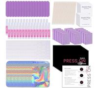 Juego de 50 herramientas de preparación de uñas a presión para negocios de salón de uñas, kit de manicura desechable, lima de uñas, pulidor, pegamento de uñas, almohadilla de preparación, tarjeta de