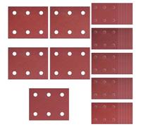 Juego de 50 hojas de lija de 102 mm x 114 mm, hoja de lija de grano 40/60/80/100/120, juego de hojas de lija con velcro, 8 agujeros, accesorios para lijadora orbital, lijadora orbital, lijadora lij