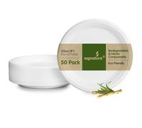 Juego de 50 platos de cartón muy rígidos, desechables de bagazo, respetuosos con el medio ambiente, biodegradables y compostables, 22,9 cm, ideales para picnics, barbacoas y fiestas