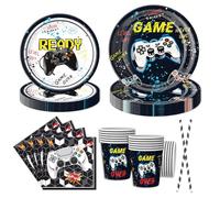 Juego de 50 platos desechables para fiestas de videojuegos, servilletas, pajitas de papel, accesorios para fiestas de cumpleaños, para niños, para 10 personas