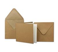 Juego de 50 tarjetas de papel de estraza cuadradas de 13,5 x 13,5 cm, con sobres de carta y hojas insertables, juego de tarjetas vintage recicladas, para invitaciones