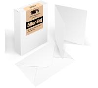 Juego de 50 tarjetas plegables en blanco con sobre: tarjetas plegables para diseñar, escribir o imprimir para tarjeta de felicitación, postales y tarjeta hechas a mano - DIN A6/C6, blanco
