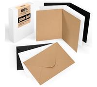 Juego de 50 tarjetas plegables en blanco con sobre: Tarjetas plegables para diseñar, escribir o imprimir para tarjeta de felicitación,postales y tarjeta hechas a mano - DIN A6/C6,blanco,marrón,negro