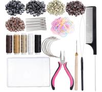 Juego de 500 extensiones de microanillos, 1 alicates para microanillos, 2 agujas de microanillo, 5 pinzas para el pelo, 1 peine y mini gomas para el pelo para extensiones de cabello