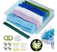 Juego de 500 limpiadores de pipas de flores, para manualidades con tira de luz LED, cinta de lazo, estambre, papel floral, limpiador de pipas de flores, kit de flores para ramo de lirios de los valles