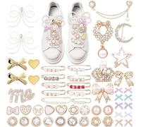 Juego de 52 dijes para zapatos y broches dorados para tenis, lazo de perlas, encaje, corazón y corona, accesorios de joyería a granel para calcetines, ropa, sombreros, bolsos, decoración elegante de