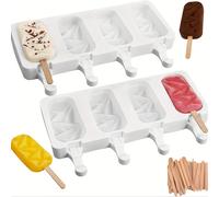 Juego de 52 piezas - 2 moldes de paletas de 4 cavidades, moldes de silicona para cake pops, moldes de diamante para helados y cake pops, para hornear chocolate, 50 palitos