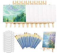 Juego de 54 lienzos con caballete de 25 x 20 cm, con caballetes de madera, pinceles de pintura, kit de pintura para acrílico, óleo, acuarela, principiantes, manualidades, sorbos y fiestas de pintura