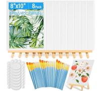 Juego de 54 lienzos con caballete de 8 x 10 pulgadas con caballetes de madera, pinceles de pintura, kit de pintura para acrílico, óleo, acuarela, principiantes, manualidades, sorbos y fiestas de