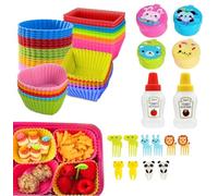 Juego de 56 divisores de silicona para cupcakes para lonchera, juego de accesorios de caja Bento, mini botellas de ensalada con mini recipiente y palillos de frutas, reutilizables y sin BPA