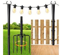 Juego de 6/4/2 Postes Metálicos para Luces, 10FT , Ideal para Uso en Exteriores con Horquilla, para Colgar Luces en Patios, Jardines, Terrazas, Fiestas y (Solo Postes, Luces de Cadena No Incluidas)