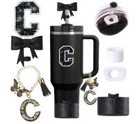 Juego de 6 accesorios para tazas Stanley de color negro, decoración de pajilla para taza Stanley de 30 onzas y 40 onzas, incluye cubierta de popote y bota de silicona de lazo, tapones a prueba de