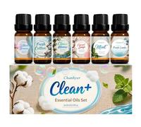 Juego de 6 aceites esenciales Clean Fresh de 10 ml, juego de aceites esenciales para difusor/difusor, aroma de habitación y humidificador, ropa fresca, algodón, fragancia en polvo, menta, hogar limpio