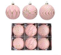 Juego de 6 adornos de bolas de Navidad con patrón floral en relieve, bolas decorativas de plástico con adornos dorados, tres texturas, colores surtidos para árbol, ventana del hogar o (P02 rosa