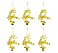 Juego de 6 adornos de campana de reno para colgar en el árbol de Navidad, chimenea, pared y para mejorar la celebración navideña (dorado)