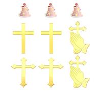 Juego de 6 Adornos de Cruz para Tartas Con Espejo Dorado - Decoración de Cupcakes y Acrílico para Bautizo, Celebraciones y Fiesta Temática