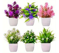 Juego de 6 Artificiales de Lavanda y Margaritas en Macetas - Perfectas para Decoración , Oficina y Baño | Contenedores | Ideal para San Valentín, Navidad, Acción de Gracias, Graduación