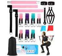 Juego de 6 bandas de resistencia (20/25/30 libras), barras de resistencia ajustables, barra de pilates, banda de fitness con anclaje para puerta, asas, correas de tobillo, juego de pilates para el