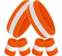 Juego de 6 bandas para el sudor color arcoíris para hombres y mujeres, 2 diademas, 4 muñequeras, tela de rizo para gimnasio, desfiles del orgullo LGBT, deportes (naranja y blanco)
