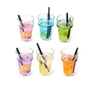 Juego de 6 bebidas en miniatura para casa de muñecas, escala 1:12, vasos de vidrio de resina coloridos con bebidas, jugo de frutas simulado y modelos de limón, 0.72 x 0.5 pulgadas